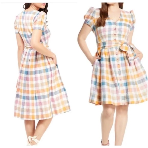 Gal Meets Glam Poppy Check Plaid Colorful Dress - Picture 6 of 8